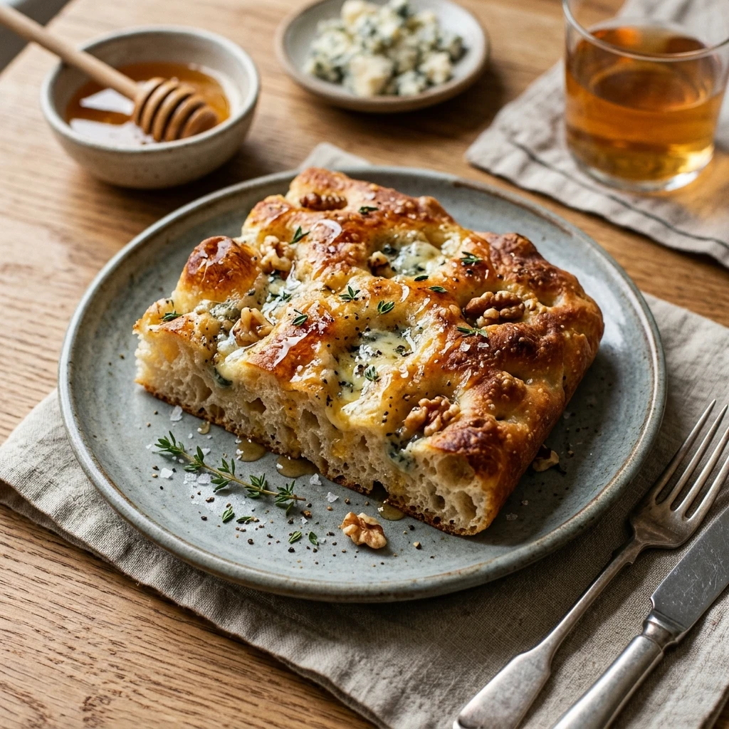 Jiggly Sourdough Focaccia With Blue Cheese And Honey ASMR
