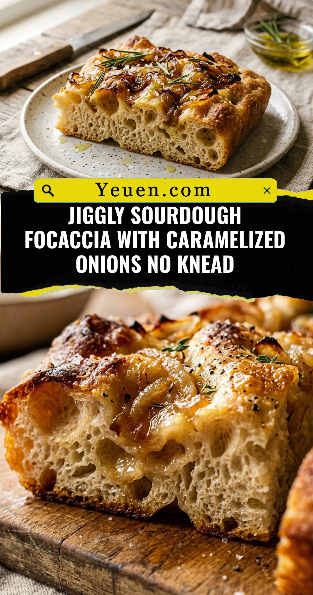 Jiggly Sourdough Focaccia With Caramelized Onions No Knead