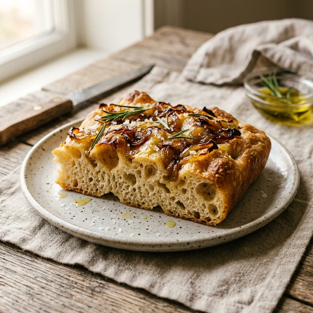 Jiggly Sourdough Focaccia With Caramelized Onions No Knead
