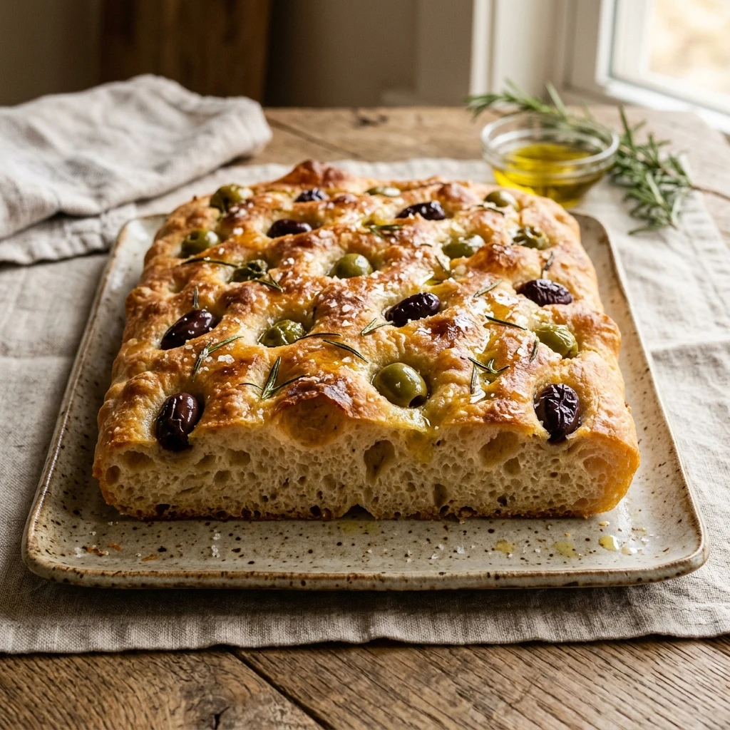 Jiggly Sourdough Focaccia With Olives