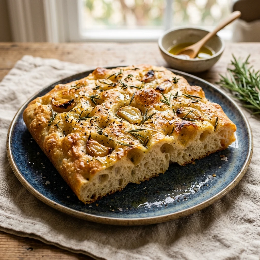 Jiggly Sourdough Focaccia With Roasted Garlic And Herbs Bubbly