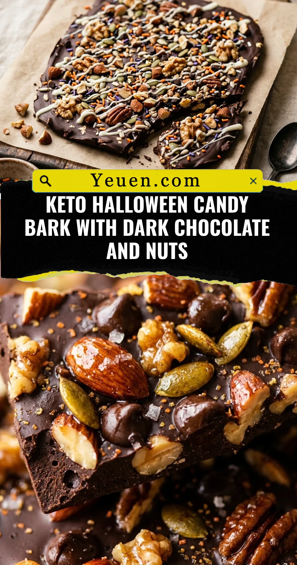 Keto Halloween Candy Bark With Dark Chocolate And Nuts