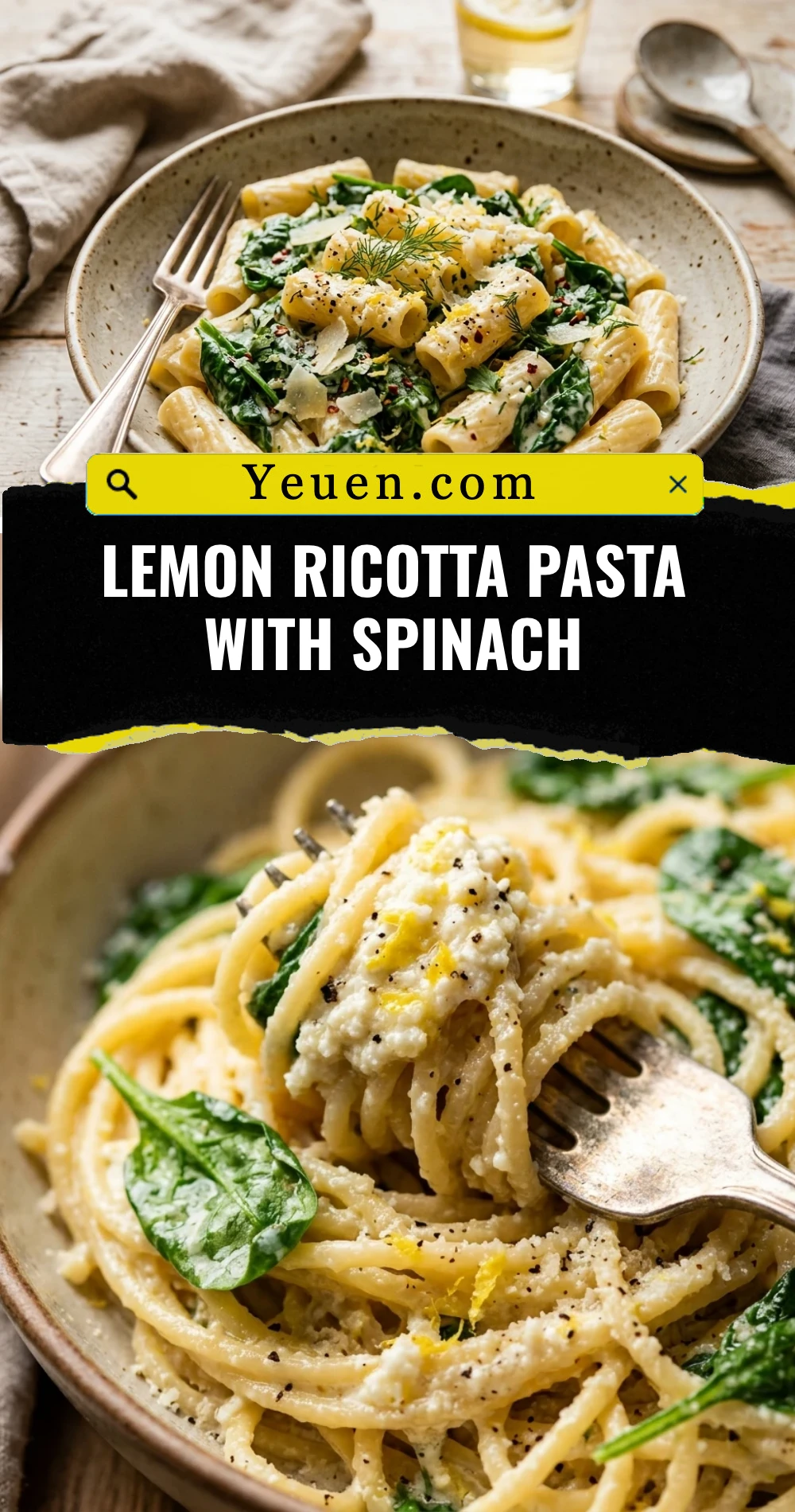 Lemon Ricotta Pasta with Spinach