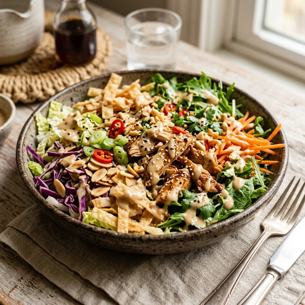 Loaded Asian Chicken Crunch Salad Dripping In Sesame Dressing Viral