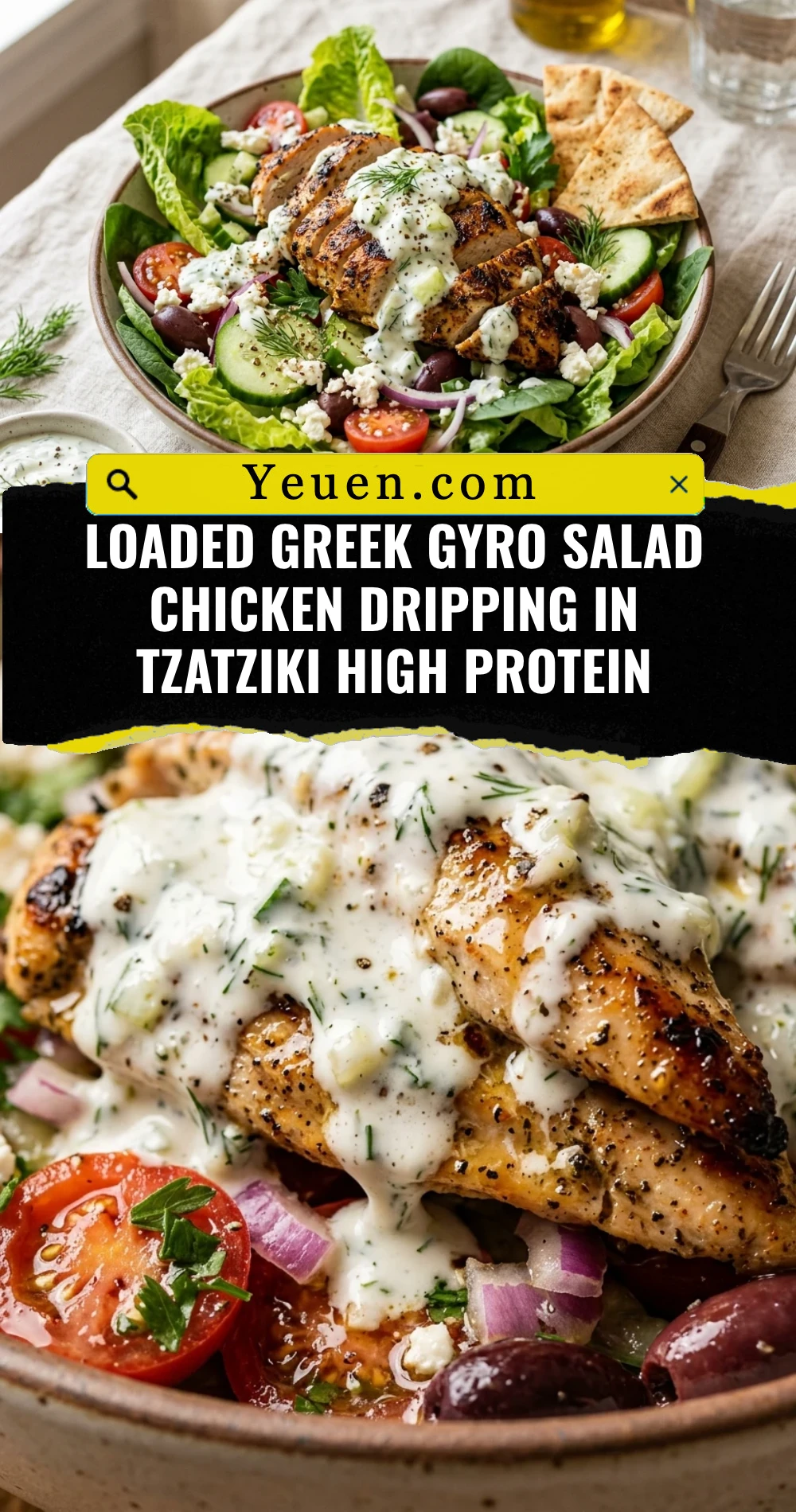 Loaded Greek Gyro Salad Chicken Dripping In Tzatziki High Protein