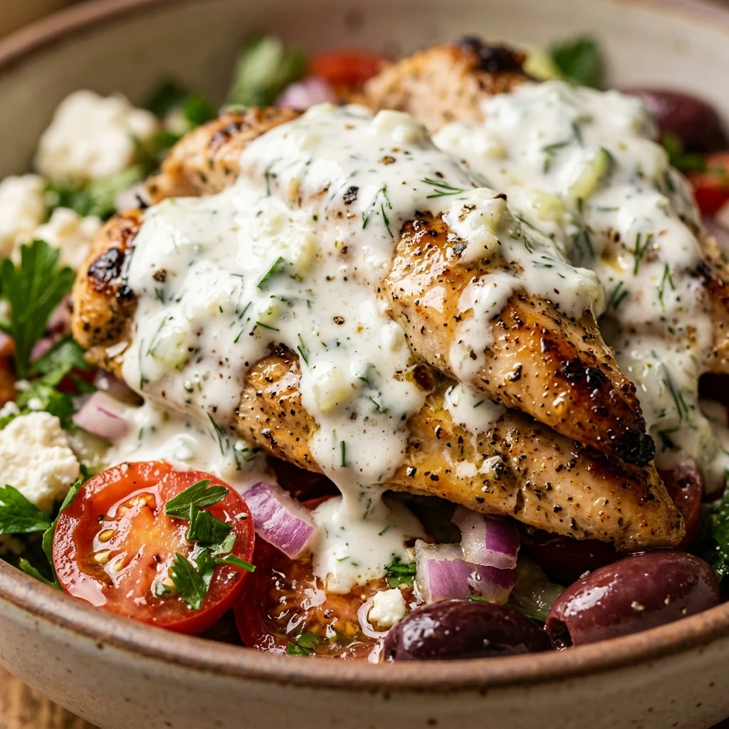 Loaded Greek Gyro Salad Chicken Dripping In Tzatziki High Protein