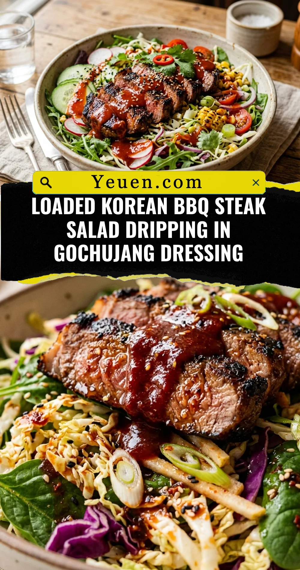 Loaded Korean BBQ Steak Salad Dripping In Gochujang Dressing