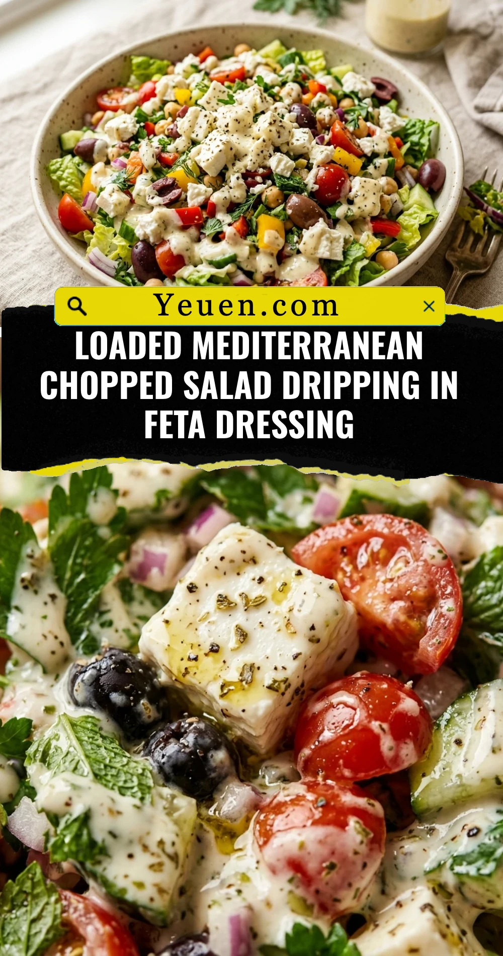 Loaded Mediterranean Chopped Salad Dripping In Feta Dressing