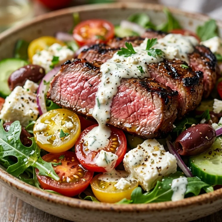 Loaded Mediterranean Steak Salad Dripping In Feta Dressing