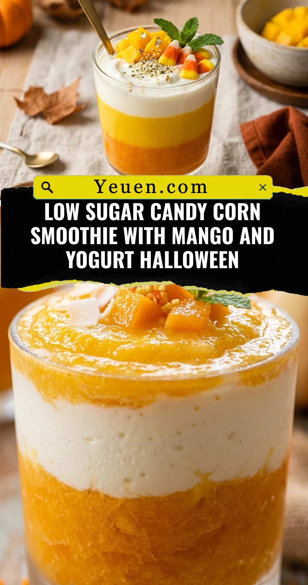 Low Sugar Candy Corn Smoothie With Mango And Yogurt Halloween