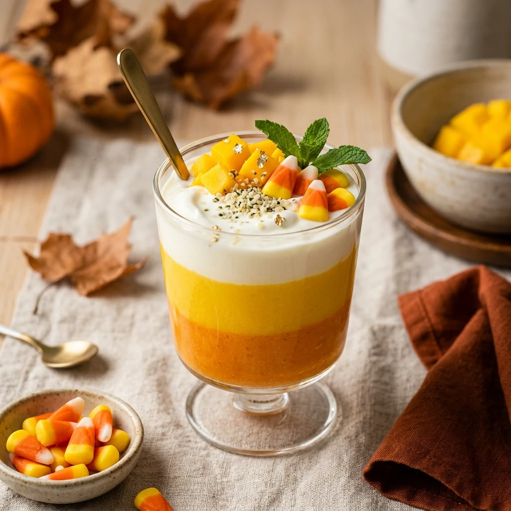 Low Sugar Candy Corn Smoothie With Mango And Yogurt Halloween