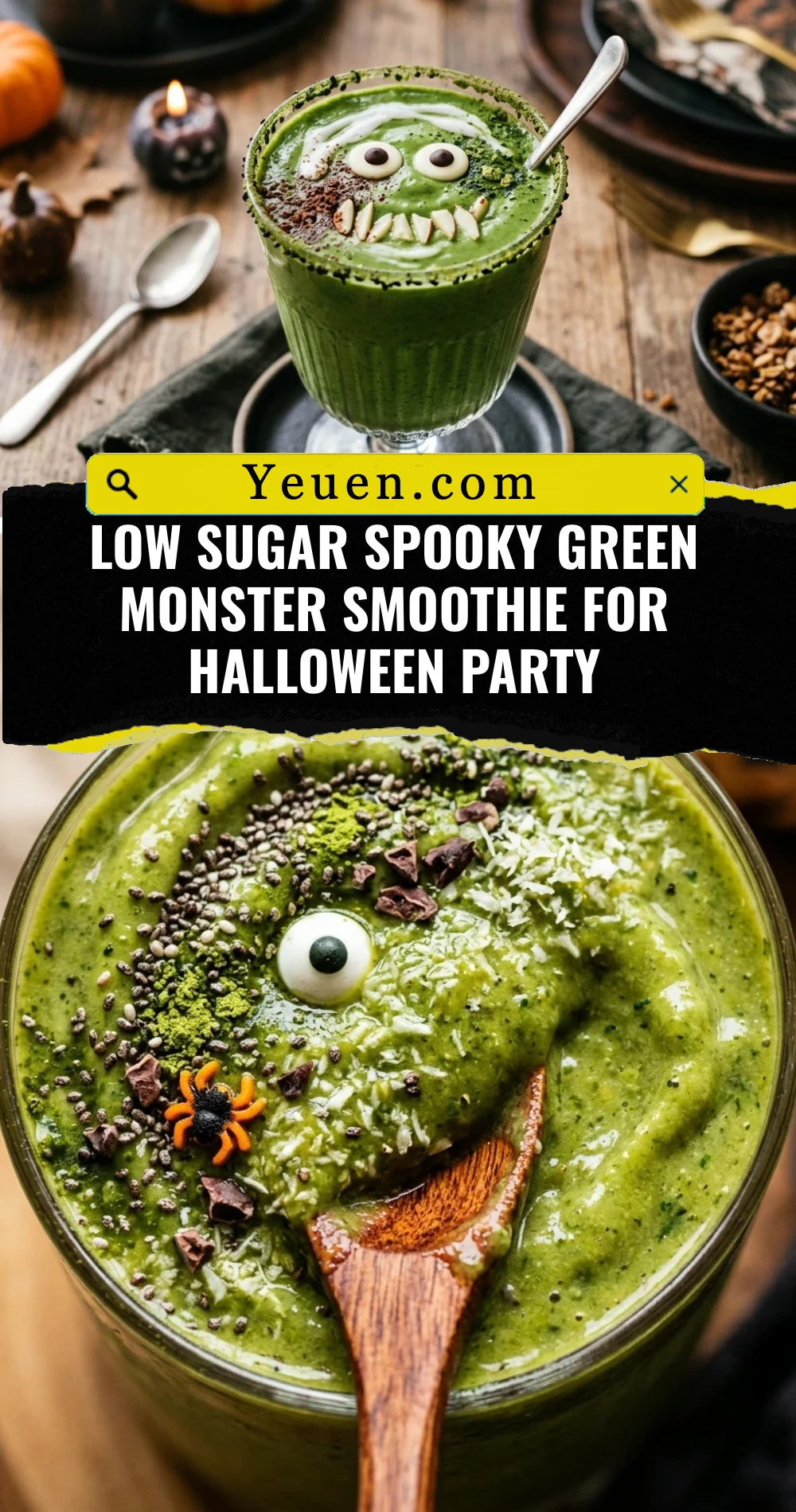 Low Sugar Spooky Green Monster Smoothie For Halloween Party