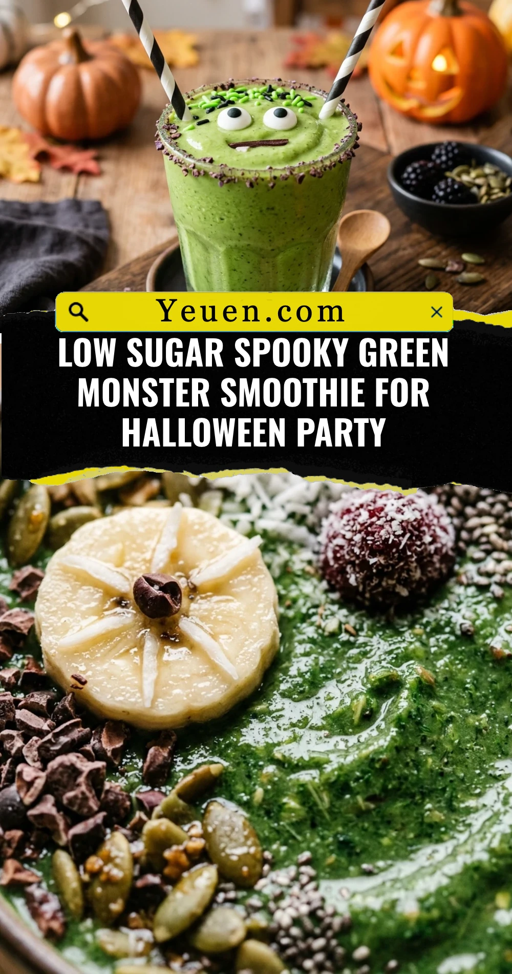 Low Sugar Spooky Green Monster Smoothie For Halloween Party