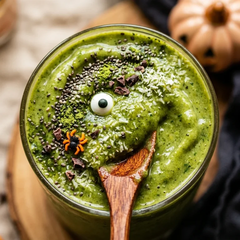 Low Sugar Spooky Green Monster Smoothie For Halloween Party