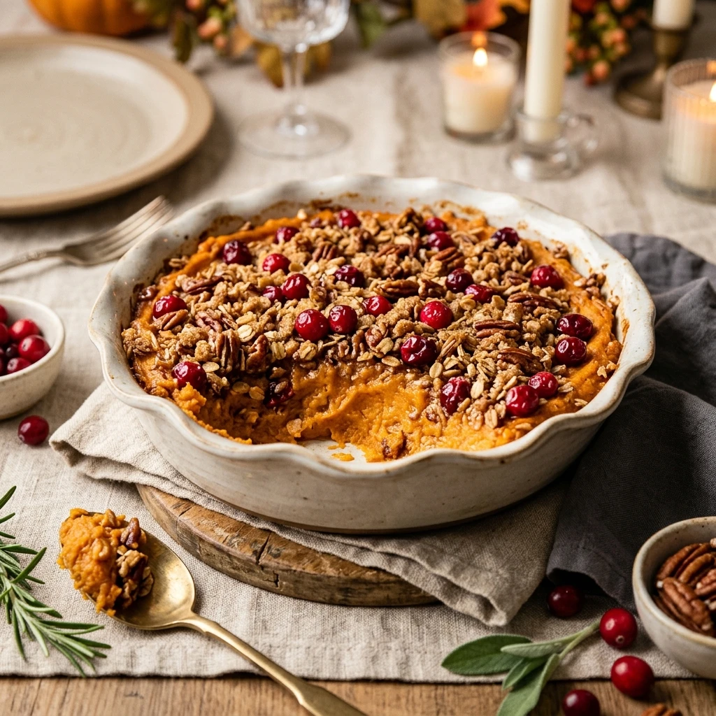 Make Ahead Cranberry Pecan Sweet Potato Casserole Thanksgiving