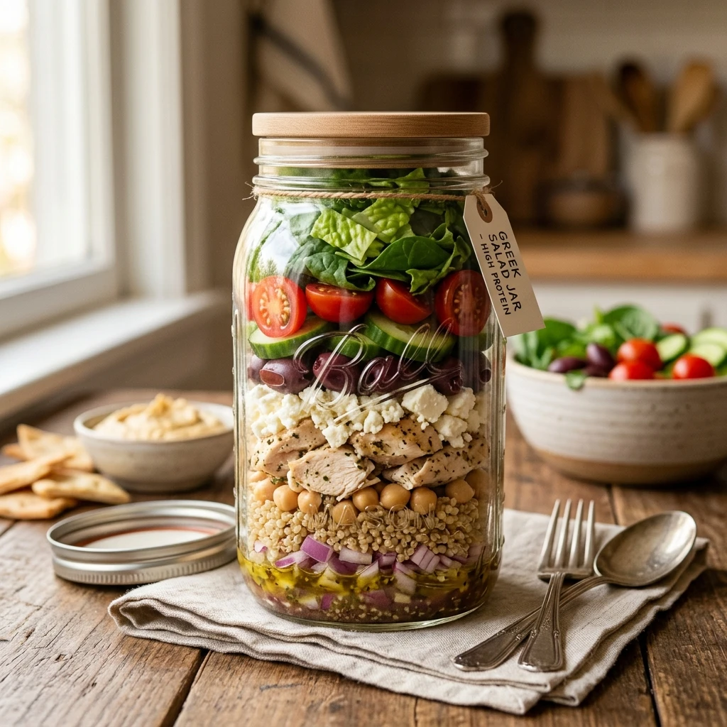 Meal Prep High Protein Greek Salad Jar