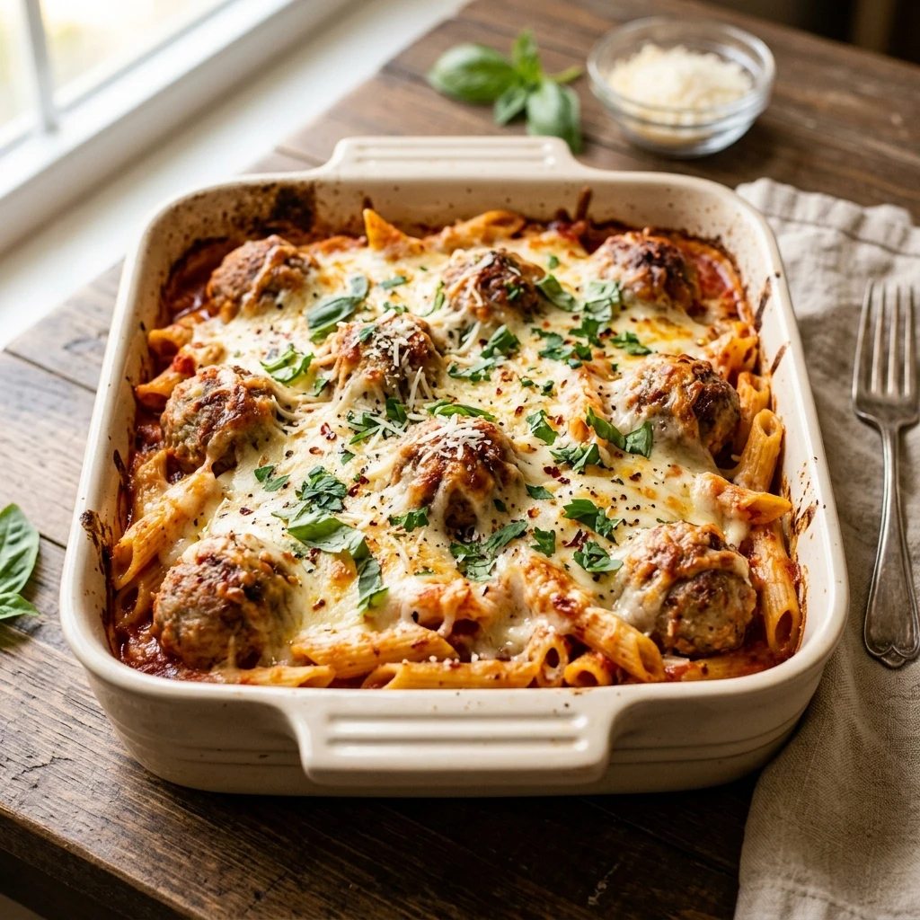 Meatball Casserole Cheesy No Boiling Pasta