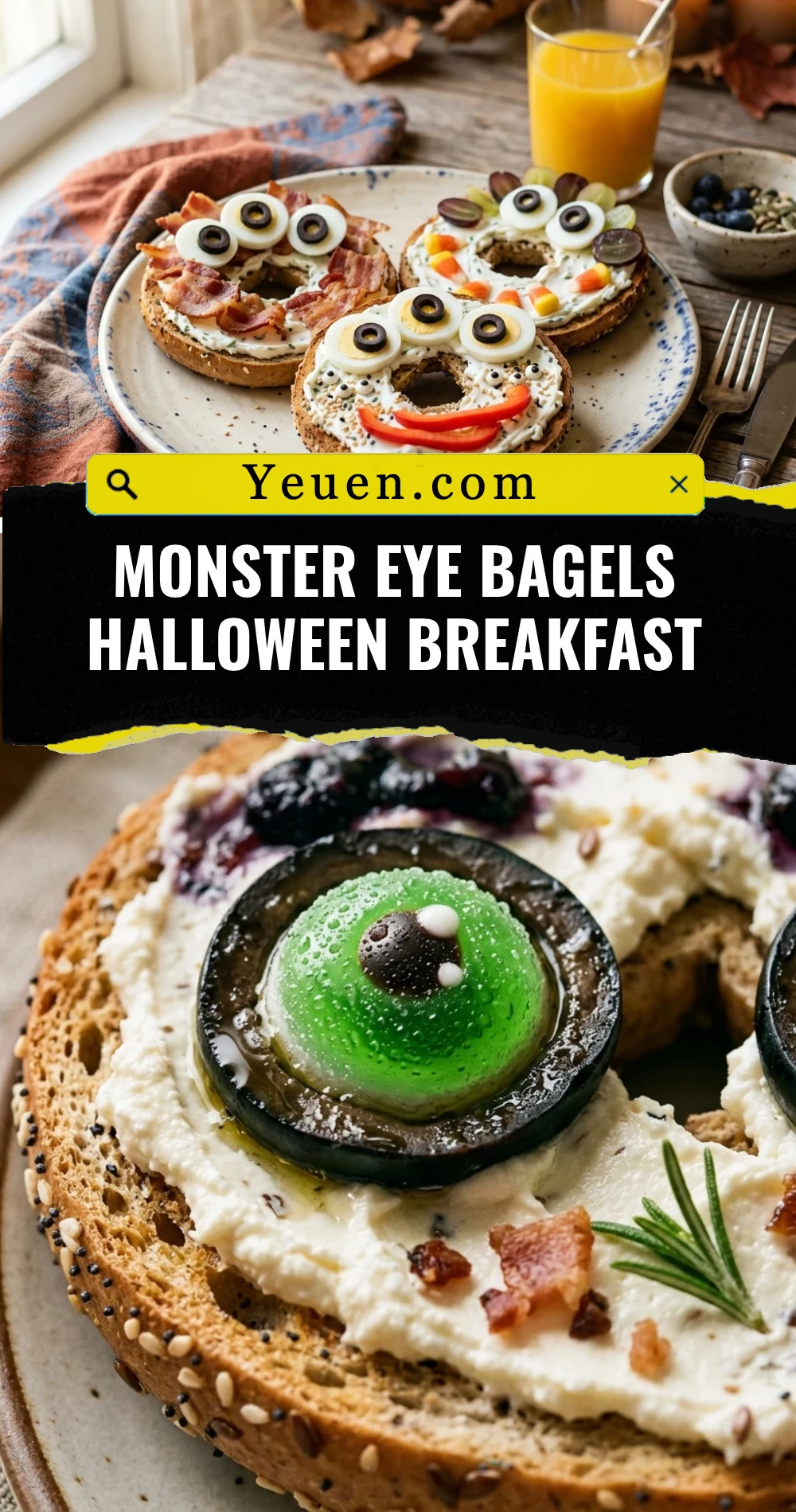 Monster Eye Bagels Halloween Breakfast