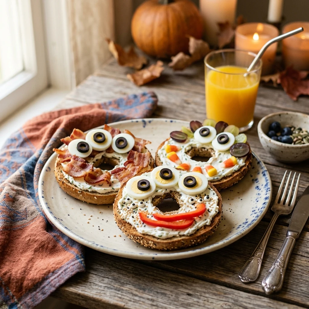 Monster Eye Bagels Halloween Breakfast