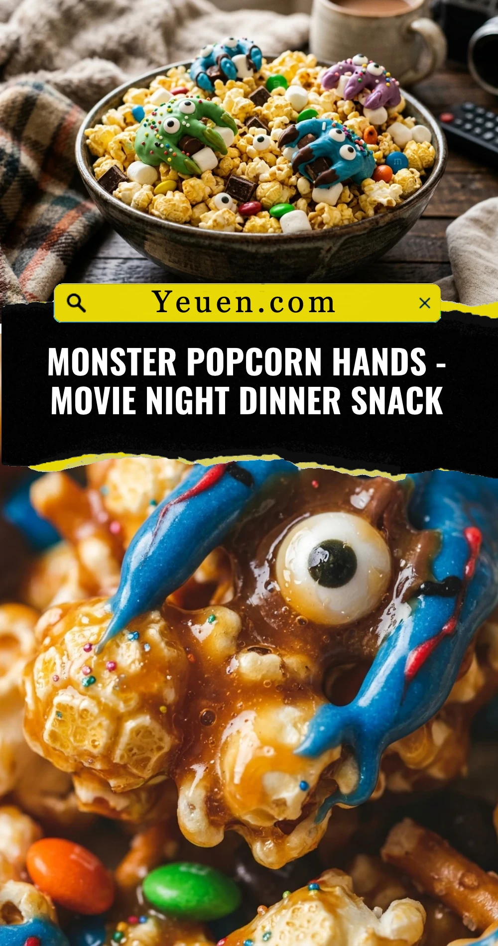 Monster Popcorn Hands - Movie Night Dinner Snack