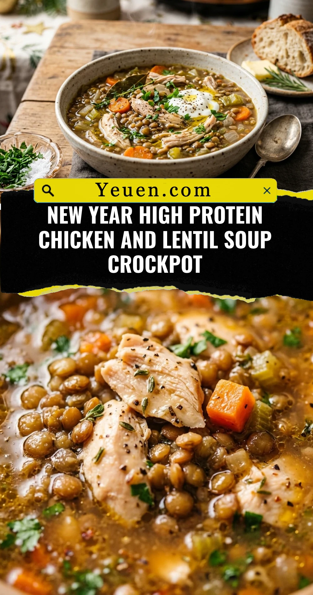 New Year High Protein Chicken And Lentil Soup Crockpot