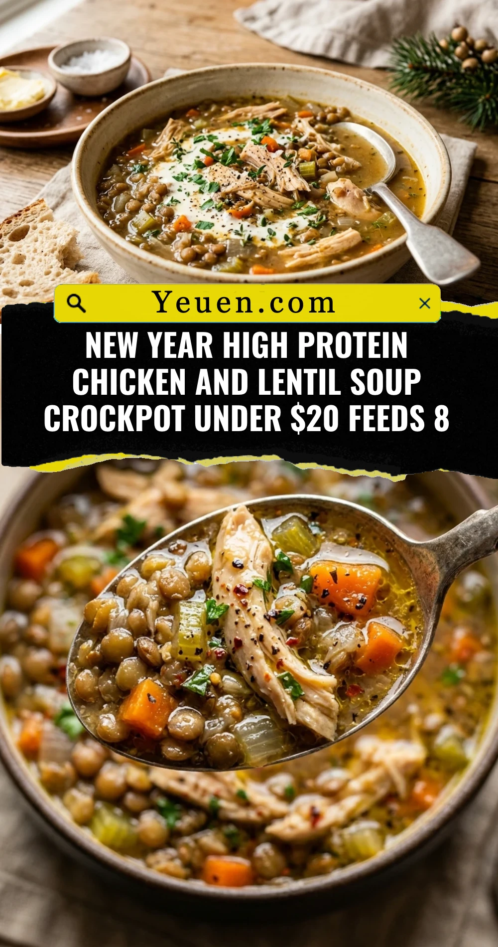 New Year High Protein Chicken And Lentil Soup Crockpot Under $20 Feeds 8