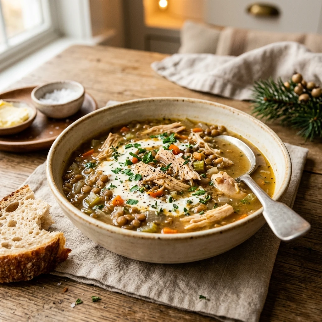 New Year High Protein Chicken And Lentil Soup Crockpot Under $20 Feeds 8