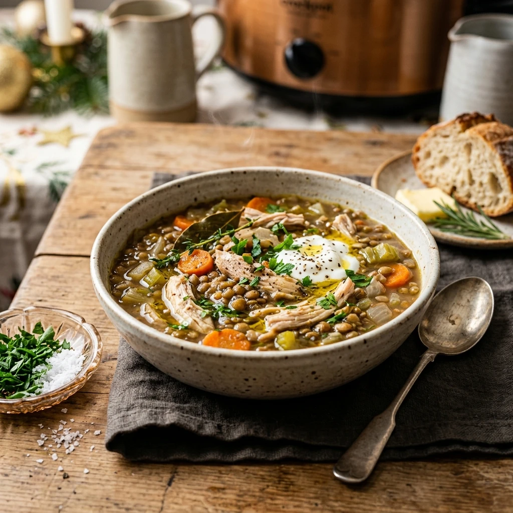New Year High Protein Chicken And Lentil Soup Crockpot