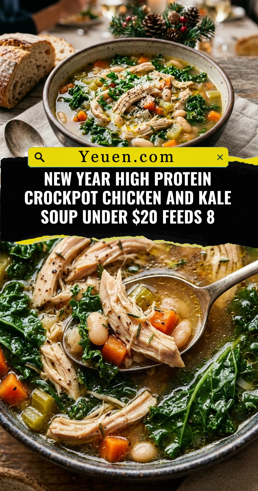 New Year High Protein Crockpot Chicken And Kale Soup Under $20 Feeds 8