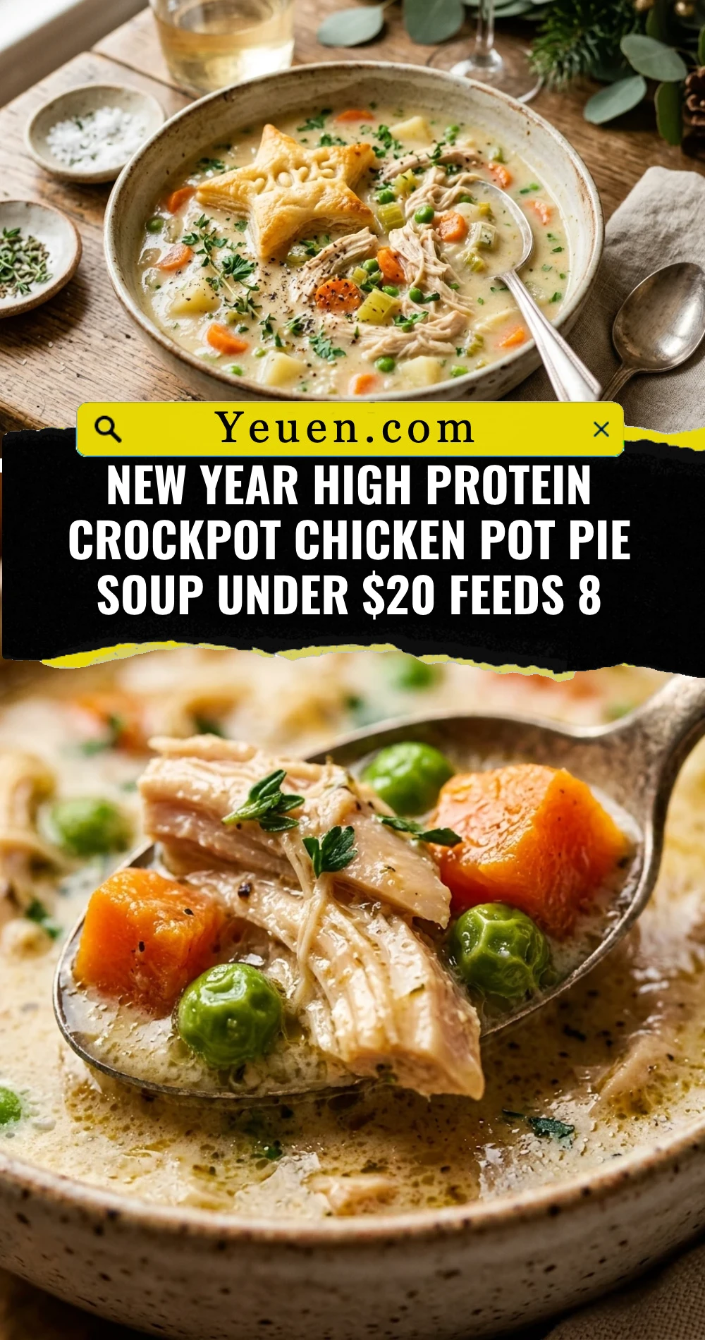 New Year High Protein Crockpot Chicken Pot Pie Soup Under $20 Feeds 8
