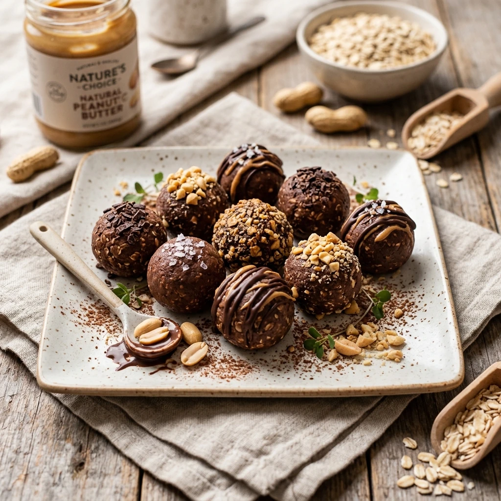 No Bake Chocolate Peanut Butter Balls - Healthy Version