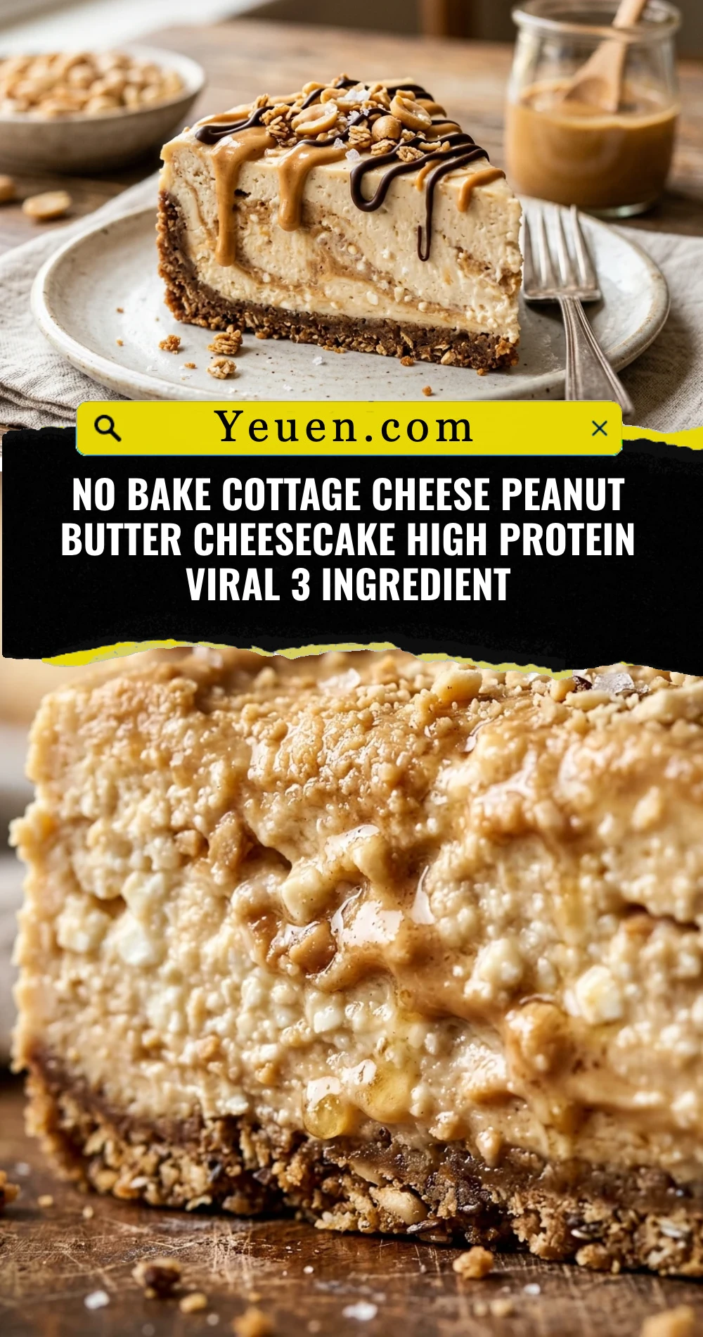 No Bake Cottage Cheese Peanut Butter Cheesecake High Protein Viral 3 Ingredient