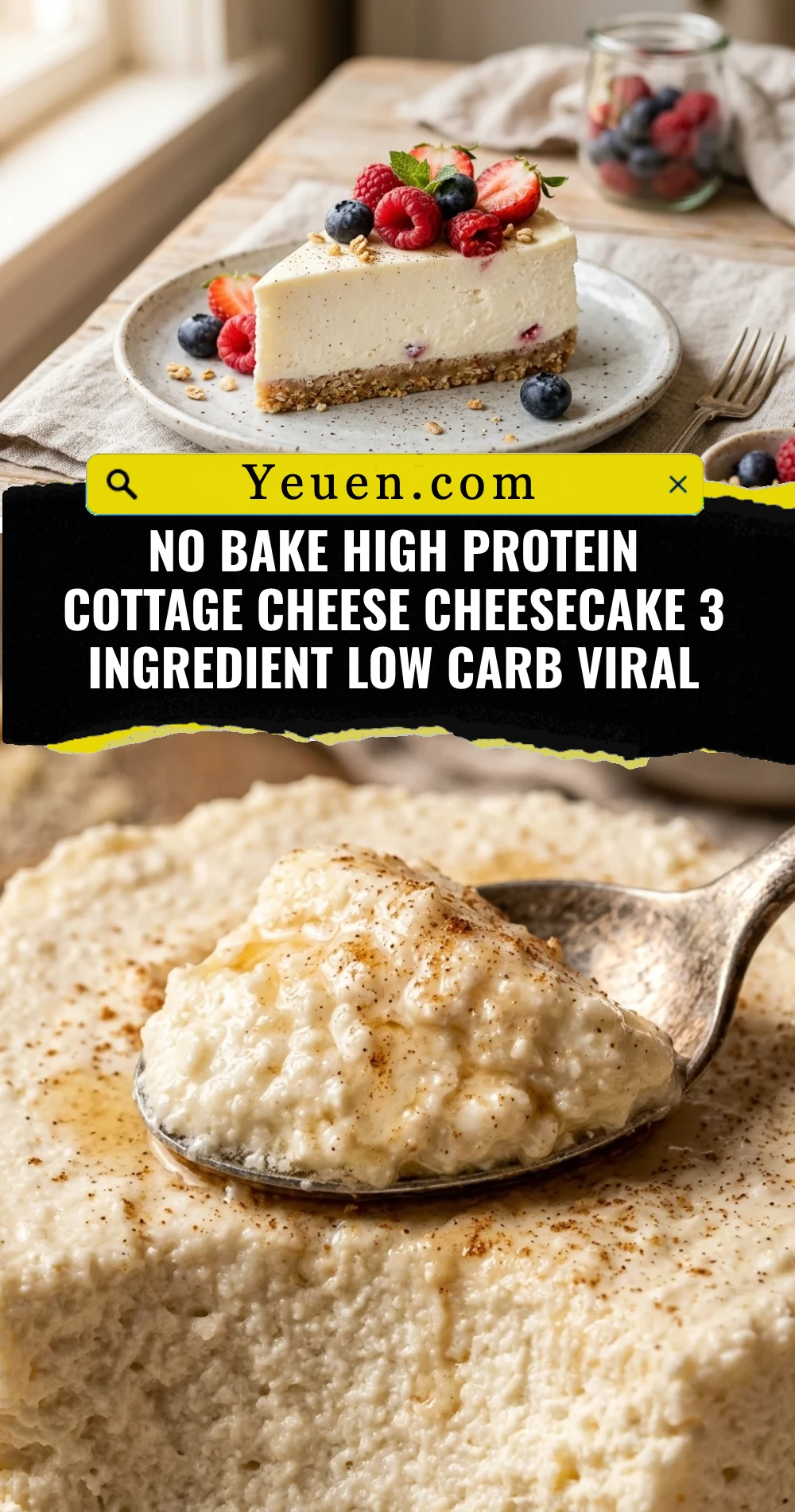 No Bake High Protein Cottage Cheese Cheesecake 3 Ingredient Low Carb Viral