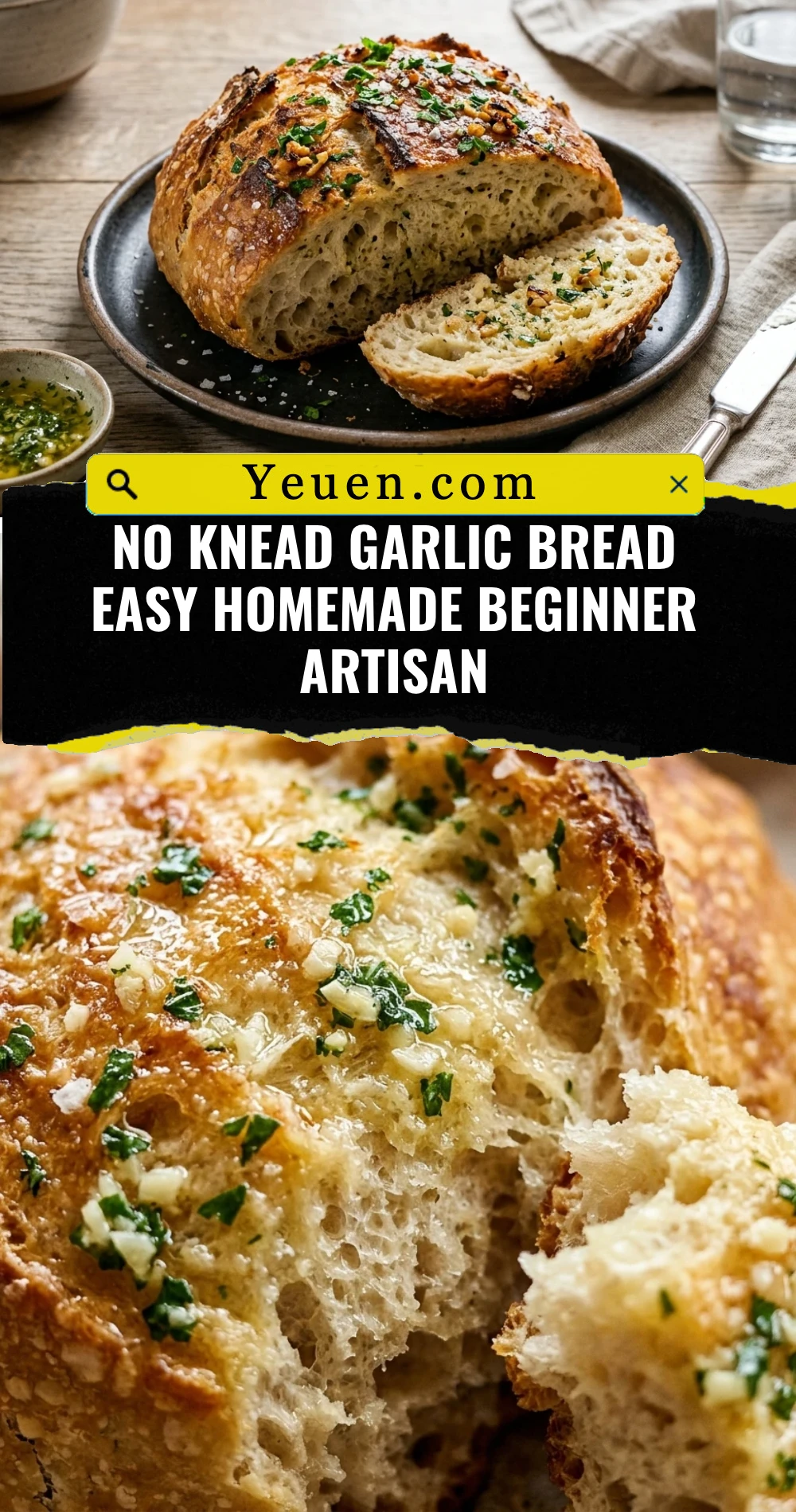 No Knead Garlic Bread Easy Homemade Beginner Artisan