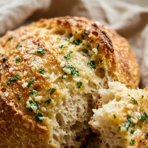 No Knead Garlic Bread Easy Homemade Beginner Artisan