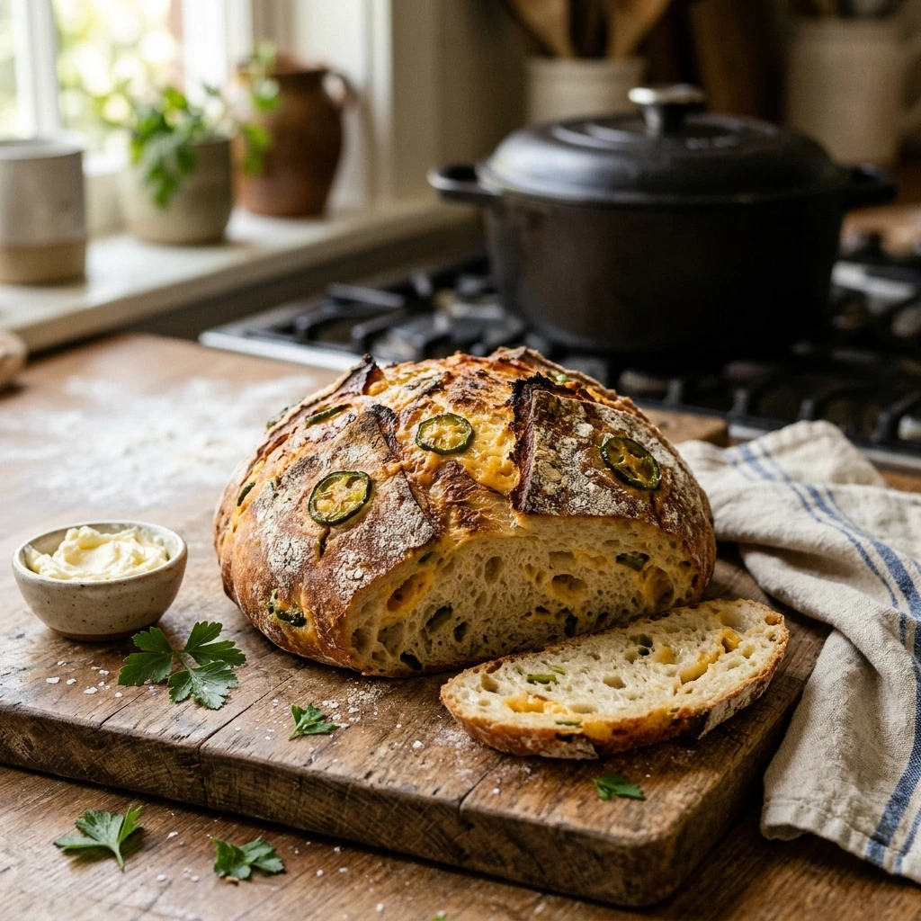 No Knead Jalapeno Bread Easy Homemade Beginner Artisan