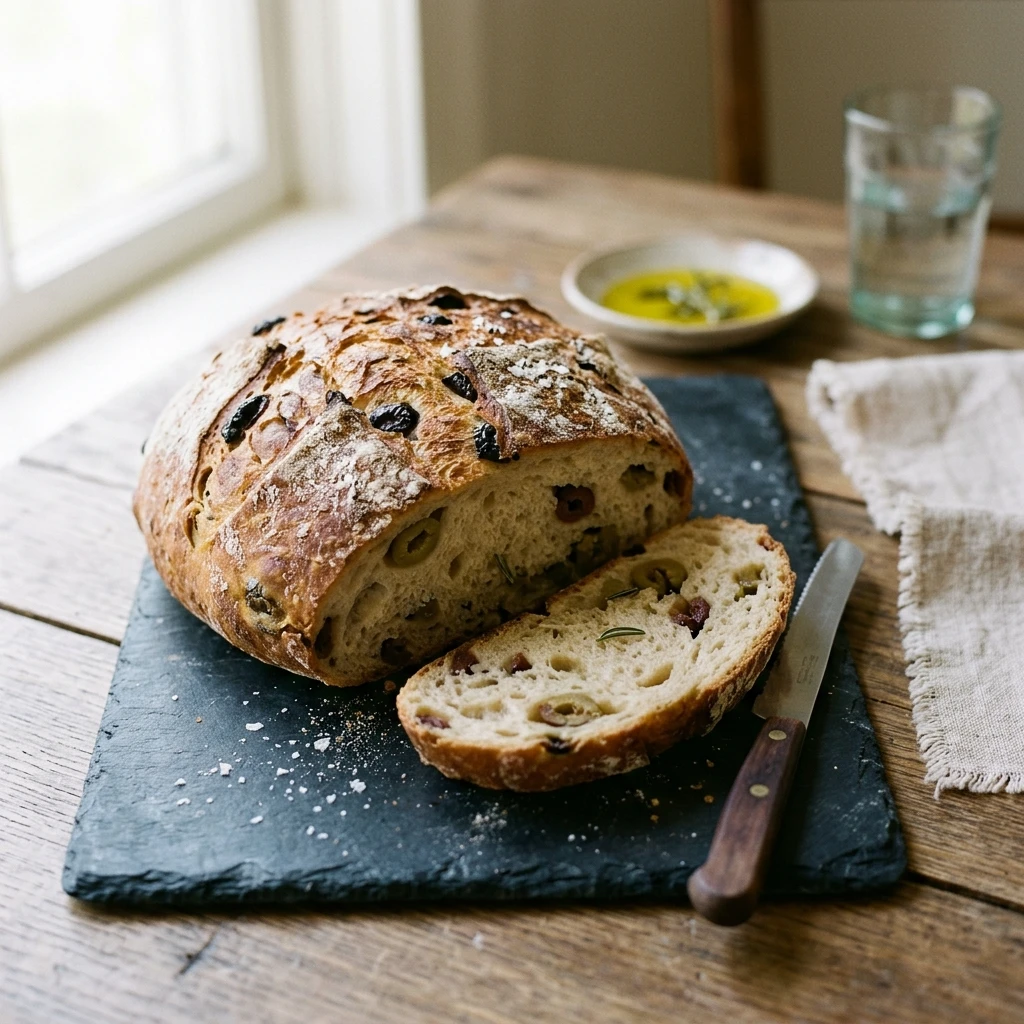 No Knead Olive Bread Easy Homemade Beginner Artisan