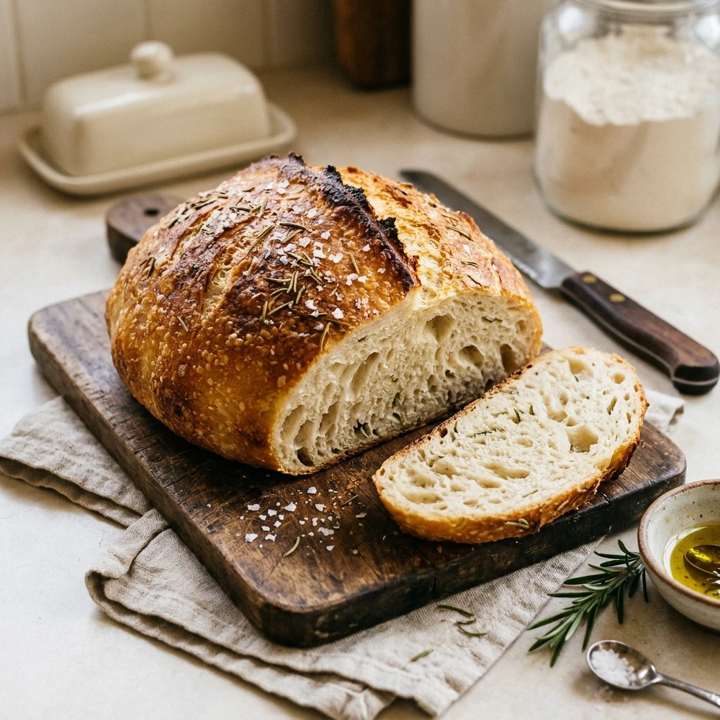 No Knead Rosemary Bread Easy Homemade Beginner Artisan