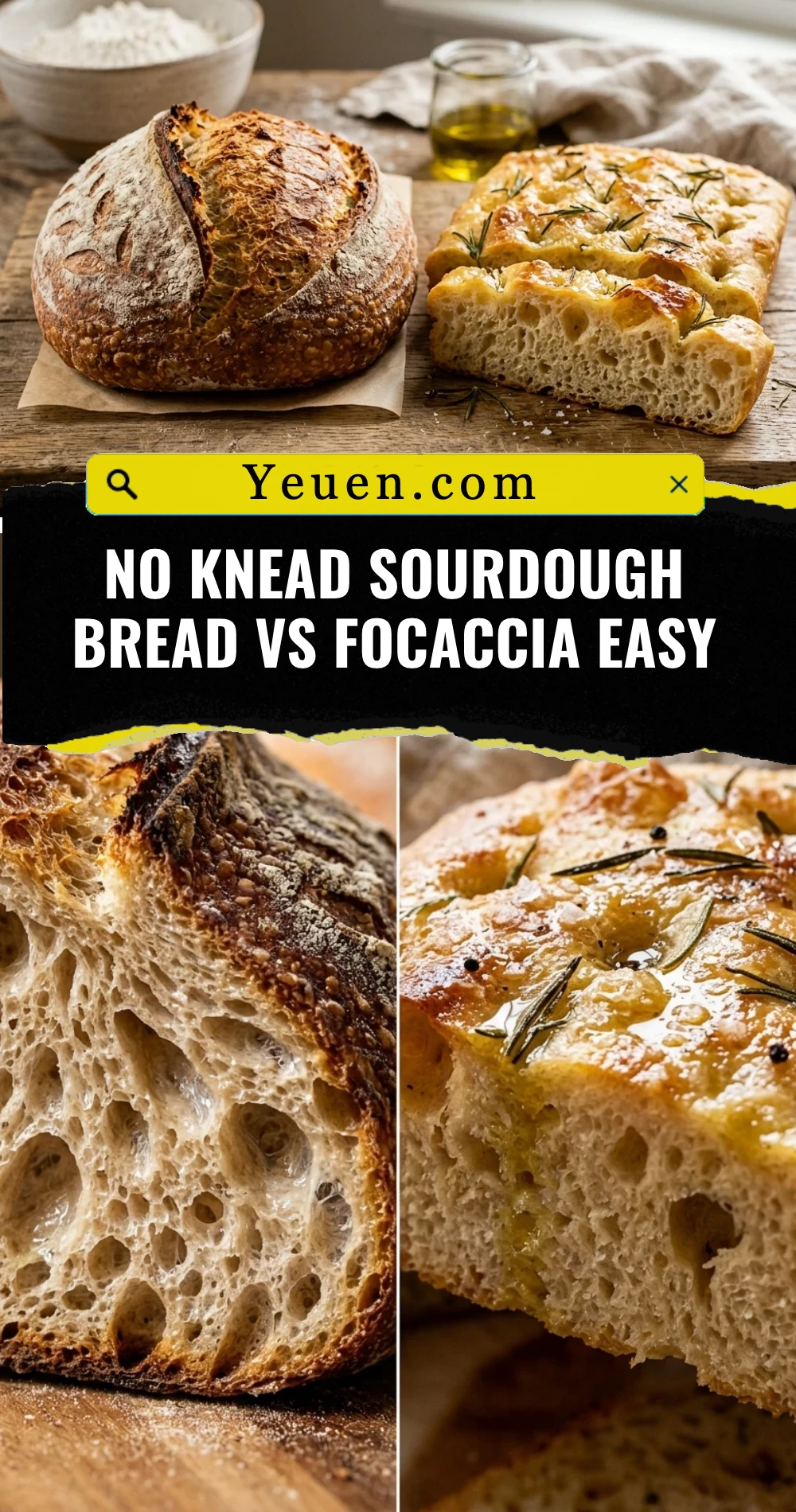 No Knead Sourdough Bread vs Focaccia Easy