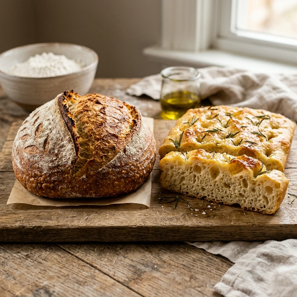 No Knead Sourdough Bread vs Focaccia Easy