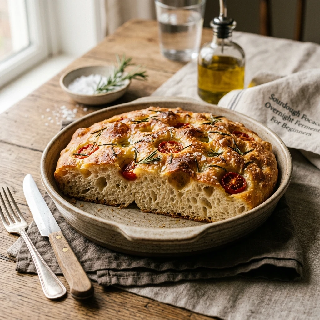 No Knead Sourdough Focaccia Overnight Ferment For Beginners
