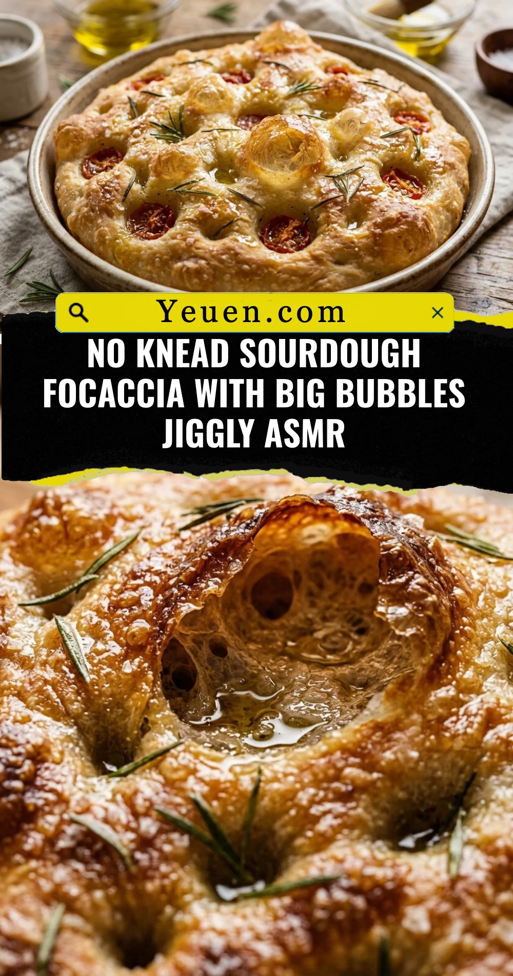 No Knead Sourdough Focaccia With Big Bubbles Jiggly ASMR