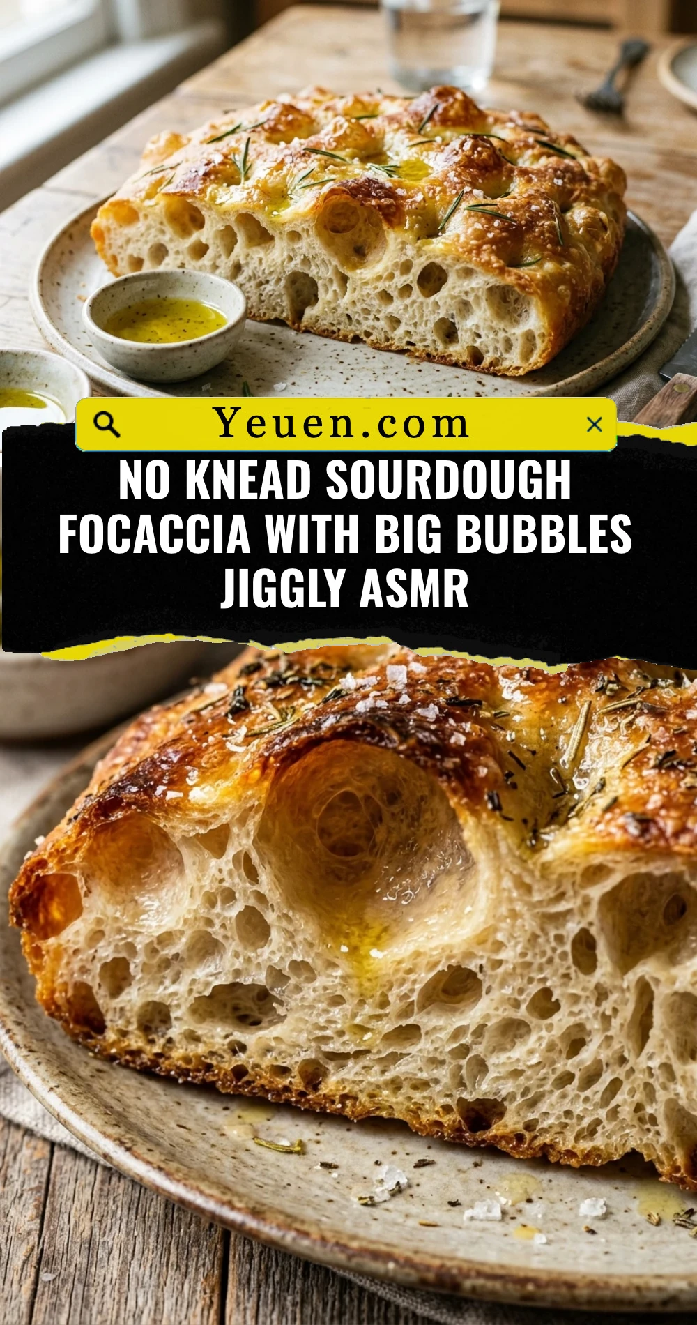 No Knead Sourdough Focaccia With Big Bubbles Jiggly ASMR