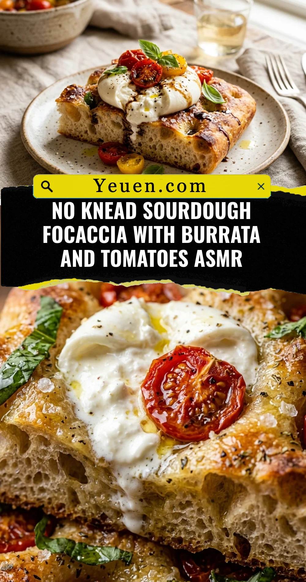 No Knead Sourdough Focaccia With Burrata And Tomatoes ASMR