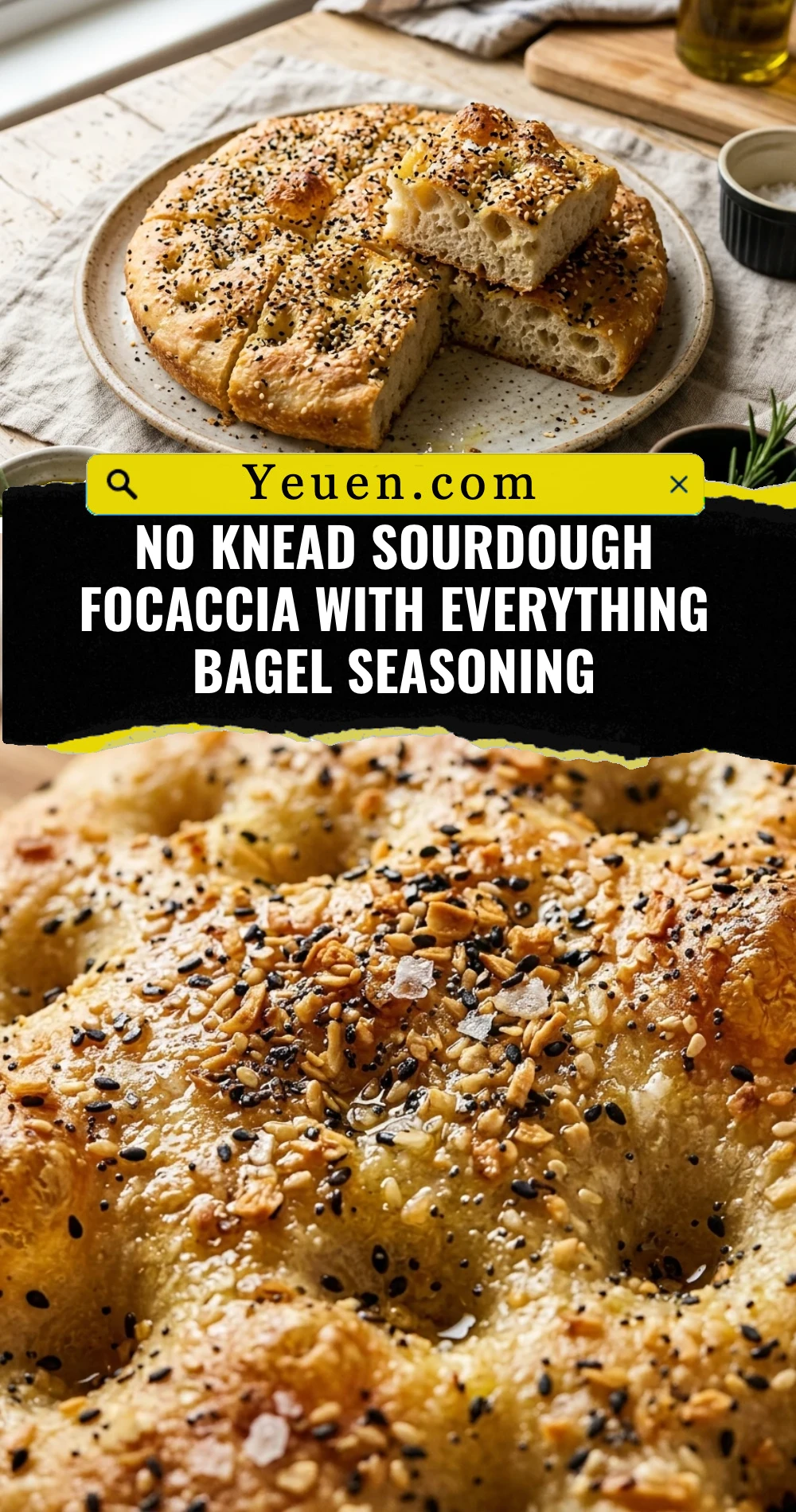 No Knead Sourdough Focaccia With Everything Bagel Seasoning