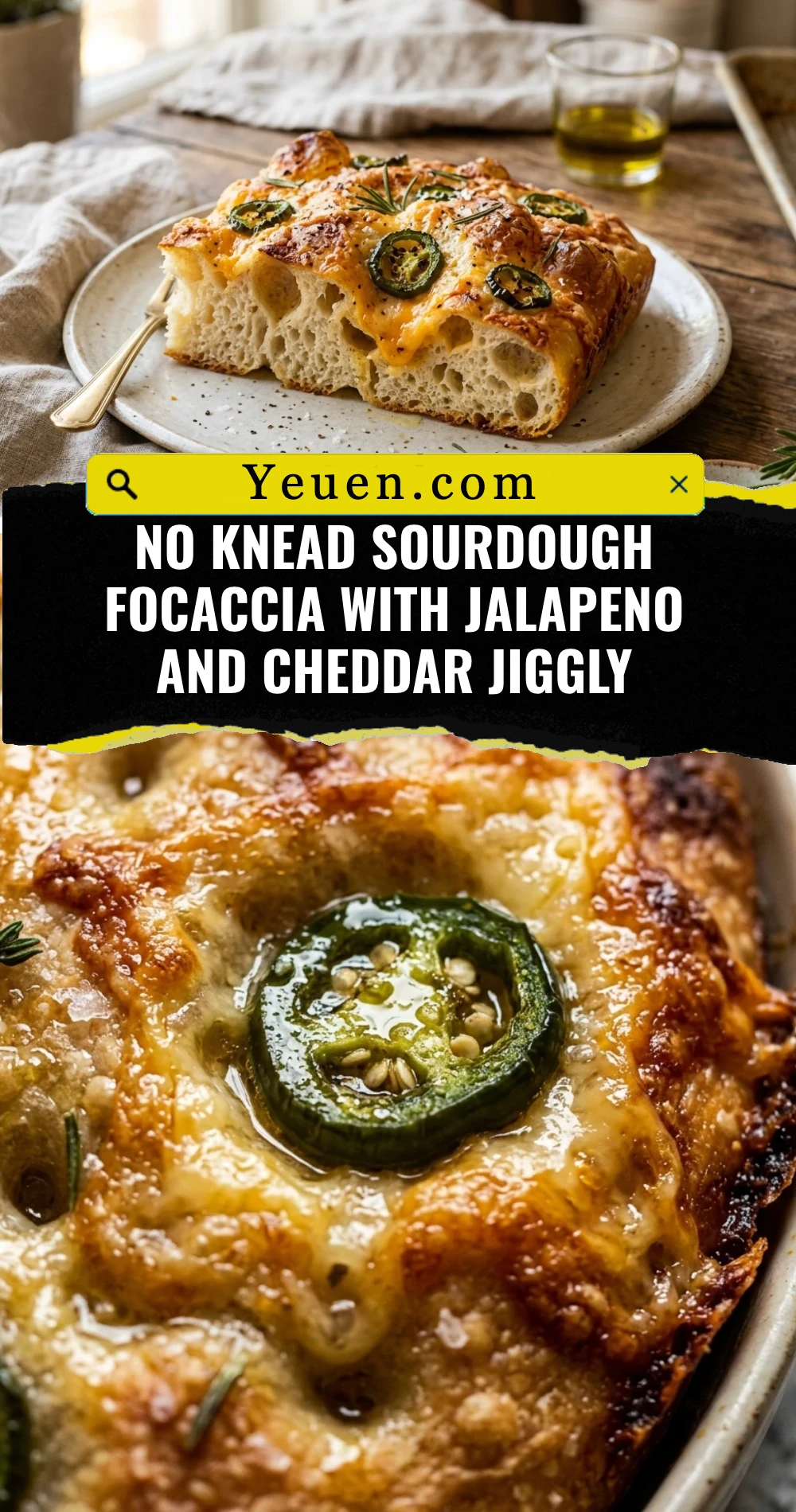 No Knead Sourdough Focaccia With Jalapeno And Cheddar Jiggly
