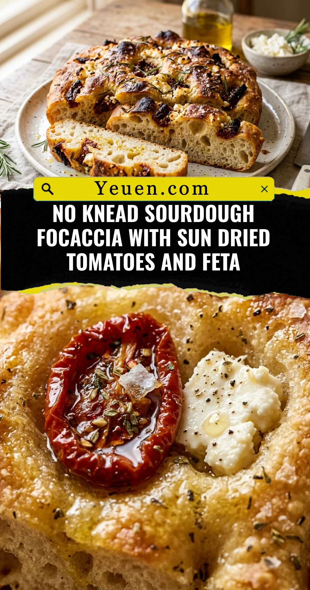 No Knead Sourdough Focaccia With Sun Dried Tomatoes And Feta