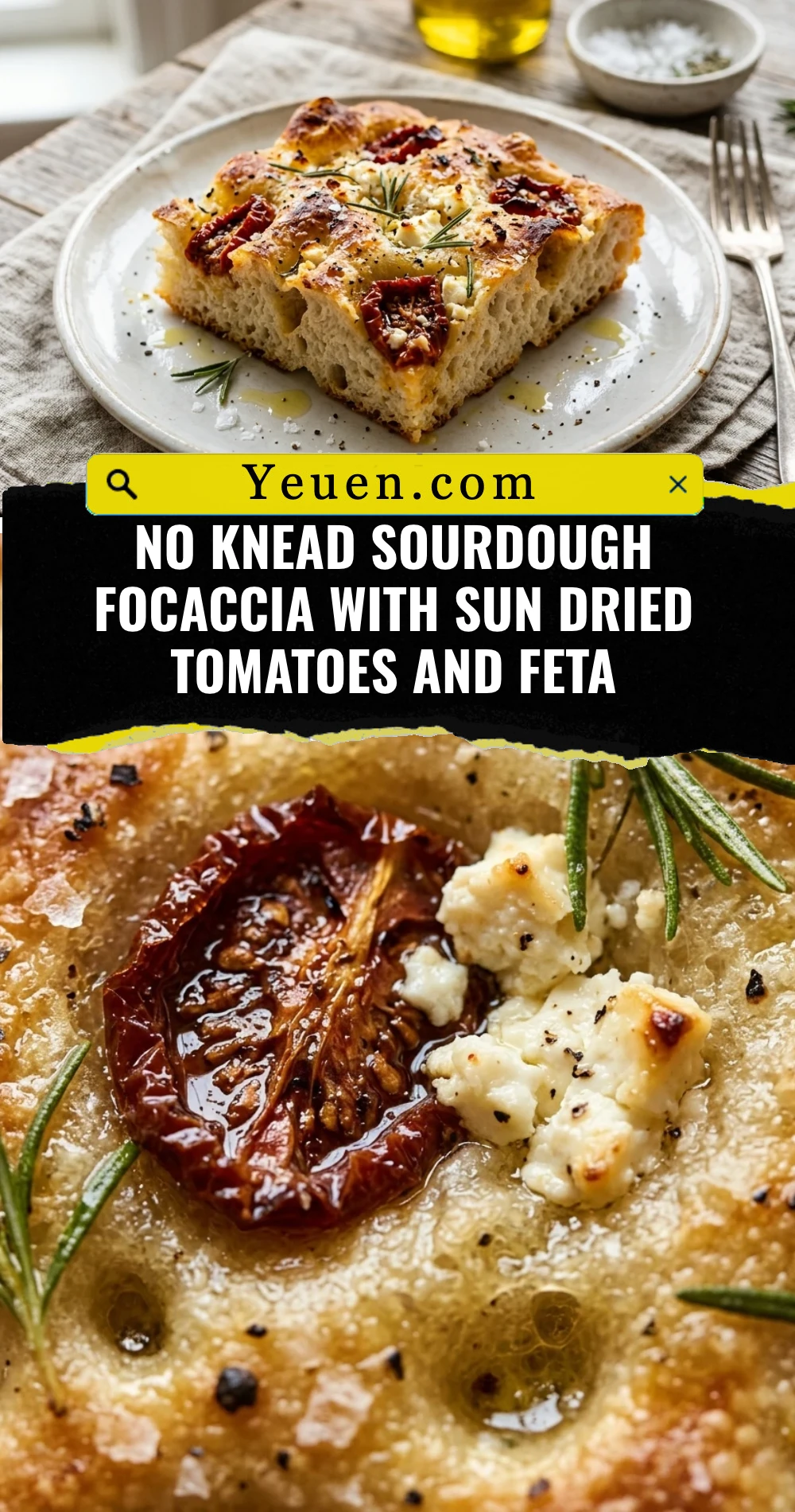 No Knead Sourdough Focaccia With Sun Dried Tomatoes And Feta