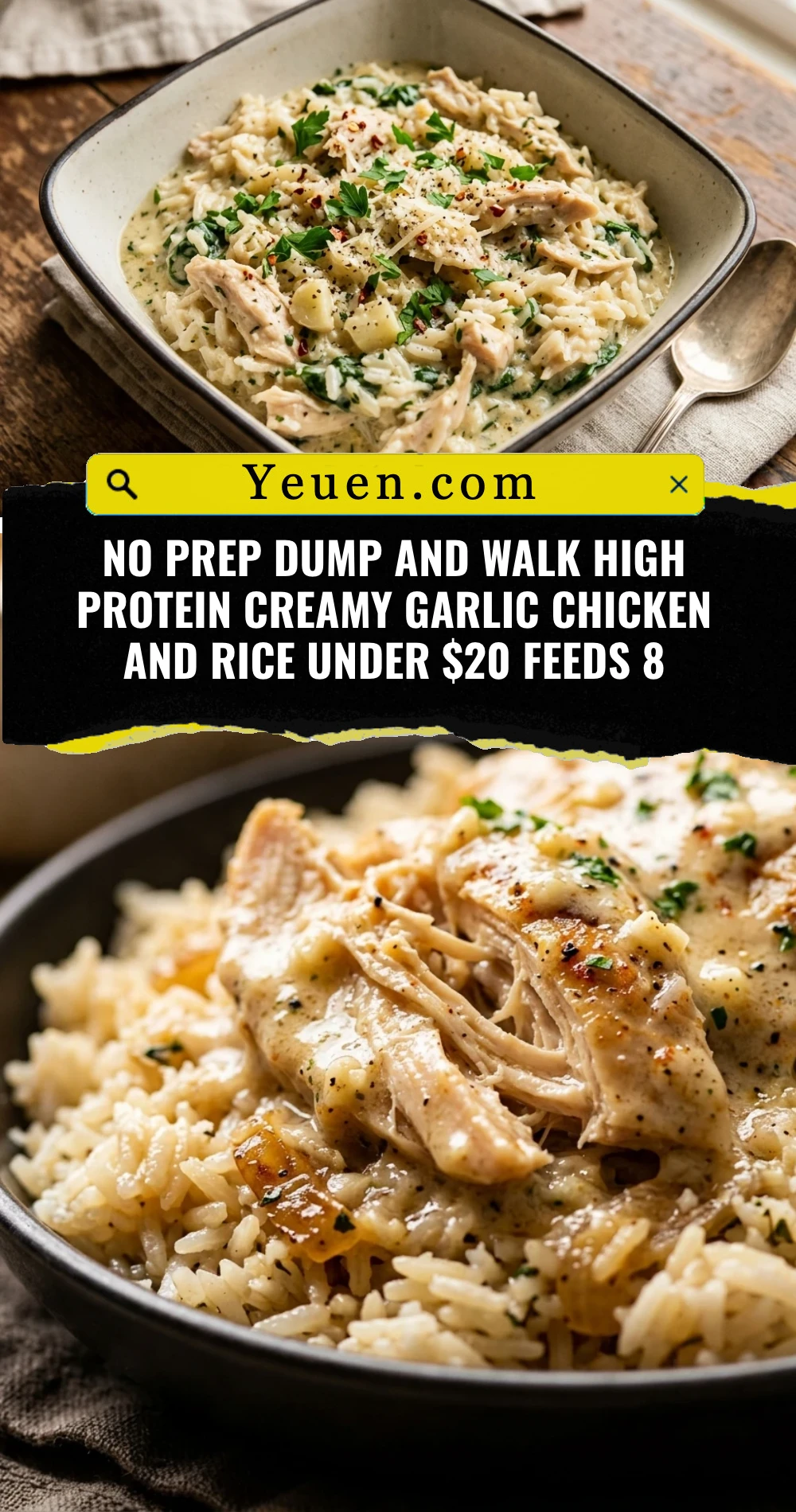 No Prep Dump And Walk High Protein Creamy Garlic Chicken And Rice Under $20 Feeds 8