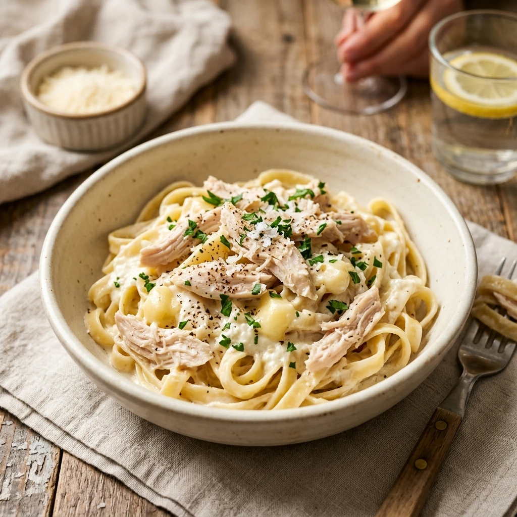 No Prep High Protein Chicken Alfredo Crockpot With Cottage Cheese